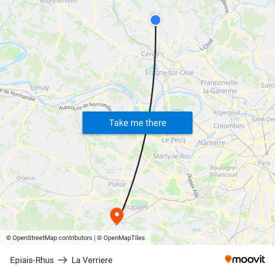 Epiais-Rhus to La Verriere map