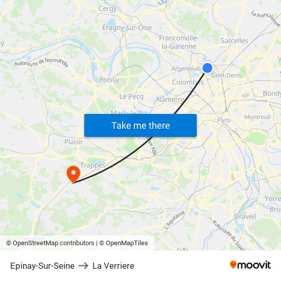 Epinay-Sur-Seine to La Verriere map