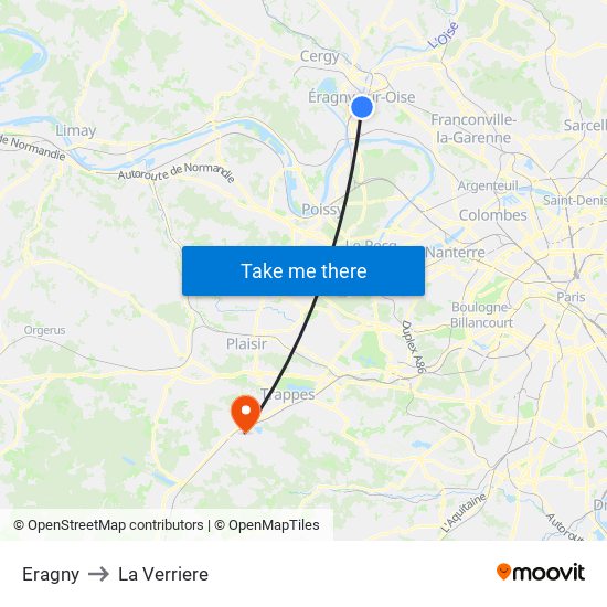 Eragny to La Verriere map