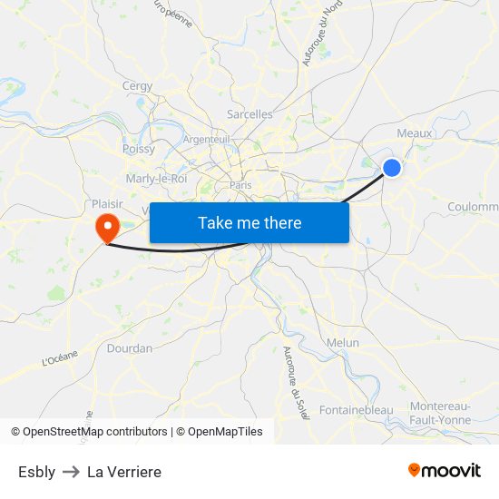 Esbly to La Verriere map