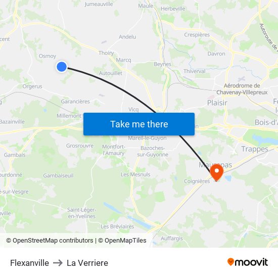 Flexanville to La Verriere map