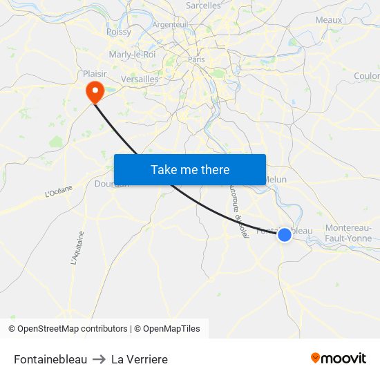 Fontainebleau to La Verriere map