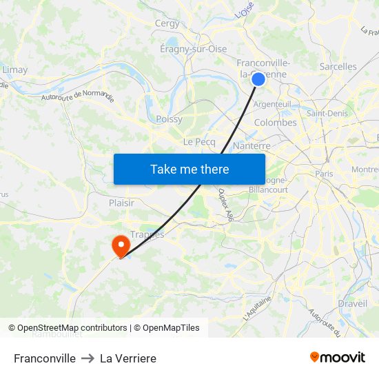 Franconville to La Verriere map