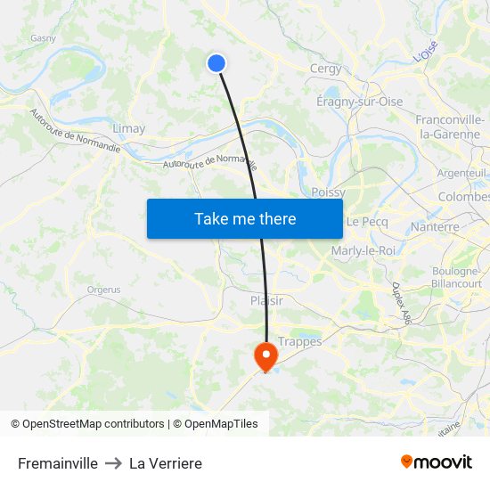 Fremainville to La Verriere map