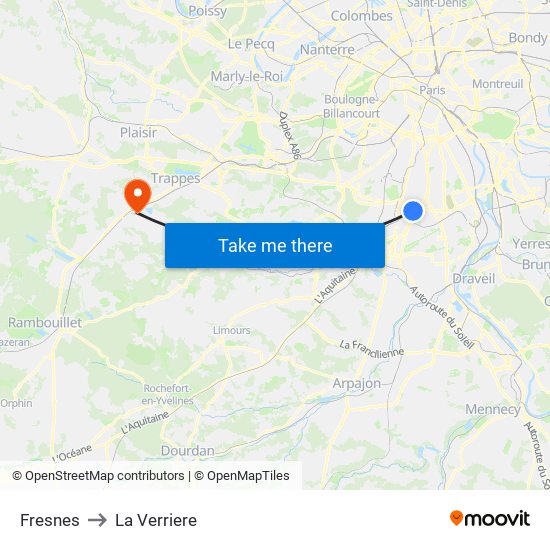 Fresnes to La Verriere map