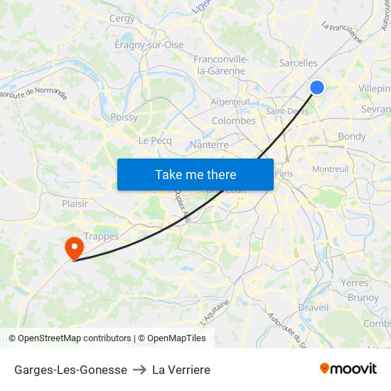 Garges-Les-Gonesse to La Verriere map