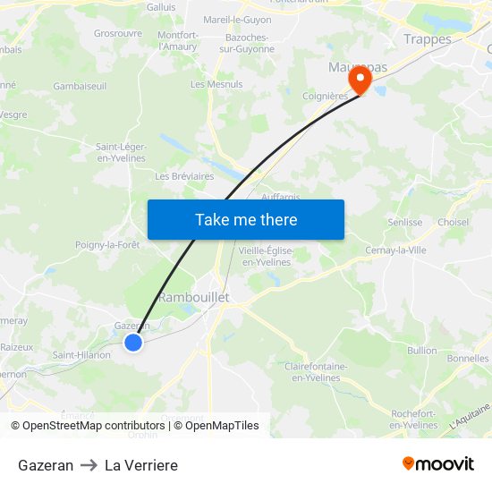 Gazeran to La Verriere map
