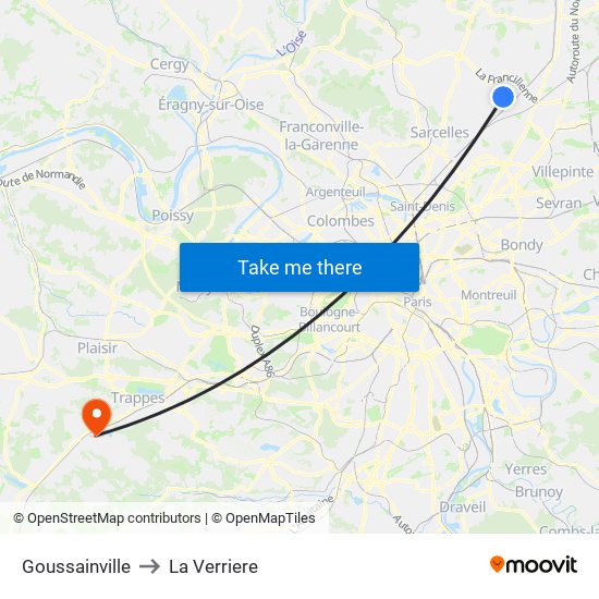 Goussainville to La Verriere map