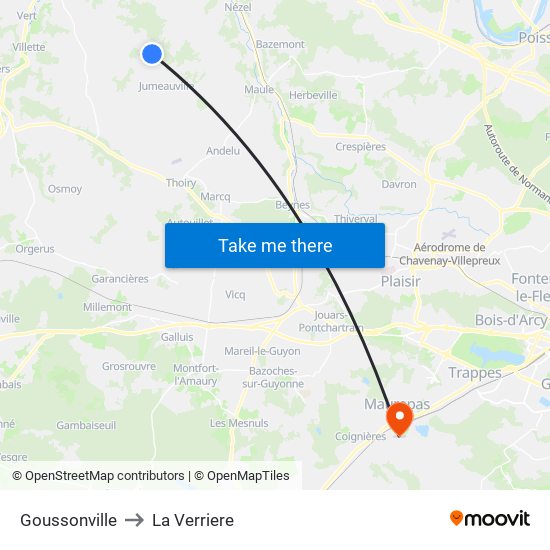 Goussonville to La Verriere map