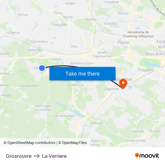 Grosrouvre to La Verriere map