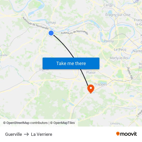 Guerville to La Verriere map