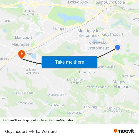 Guyancourt to La Verriere map