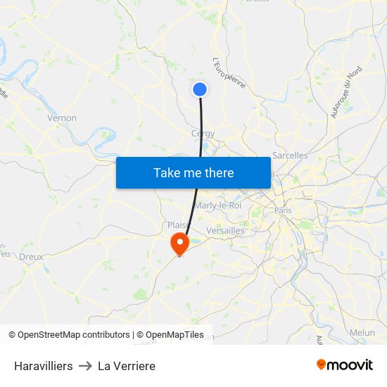 Haravilliers to La Verriere map