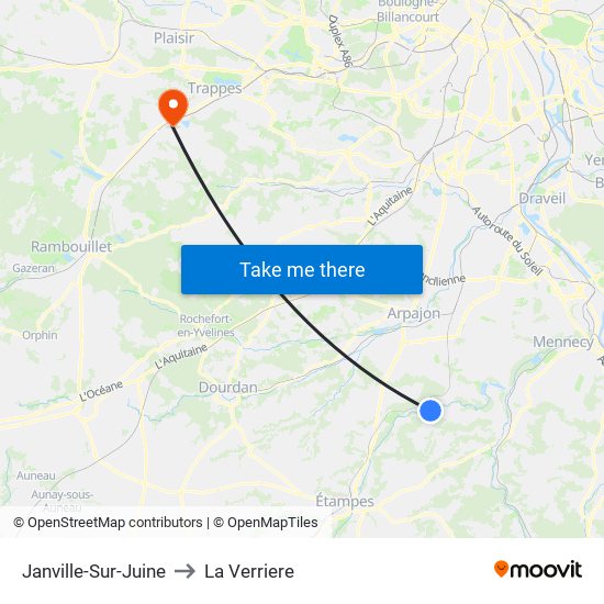 Janville-Sur-Juine to La Verriere map