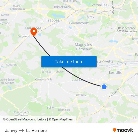 Janvry to La Verriere map