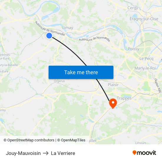 Jouy-Mauvoisin to La Verriere map