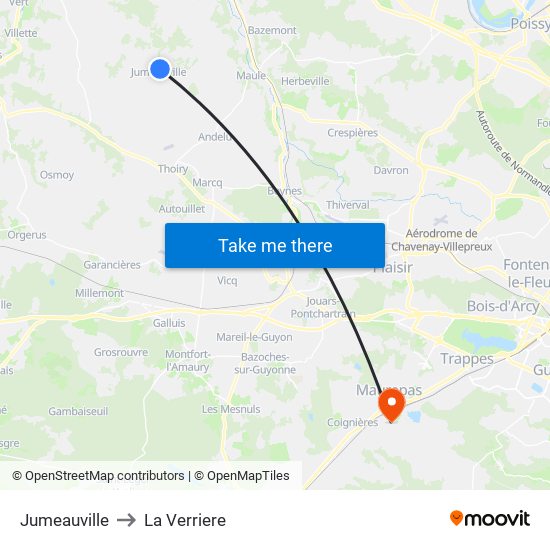 Jumeauville to La Verriere map