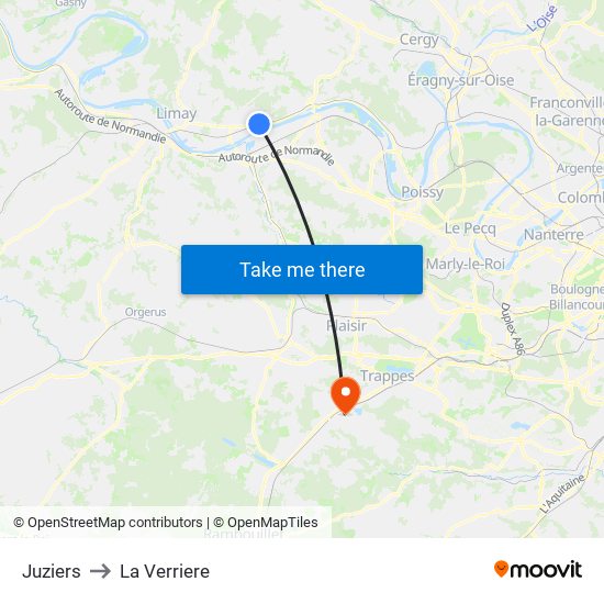 Juziers to La Verriere map