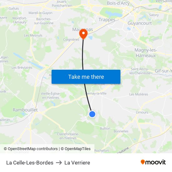 La Celle-Les-Bordes to La Verriere map