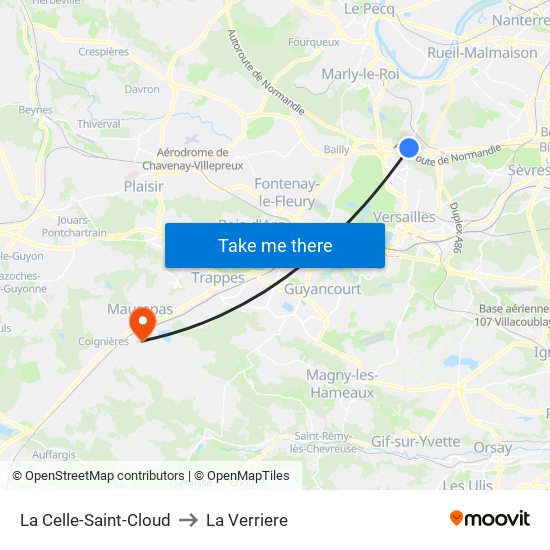 La Celle-Saint-Cloud to La Verriere map