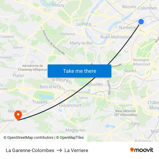 La Garenne-Colombes to La Verriere map