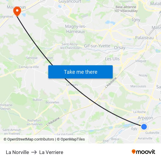 La Norville to La Verriere map