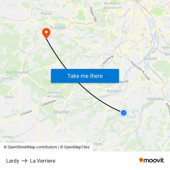 Lardy to La Verriere map