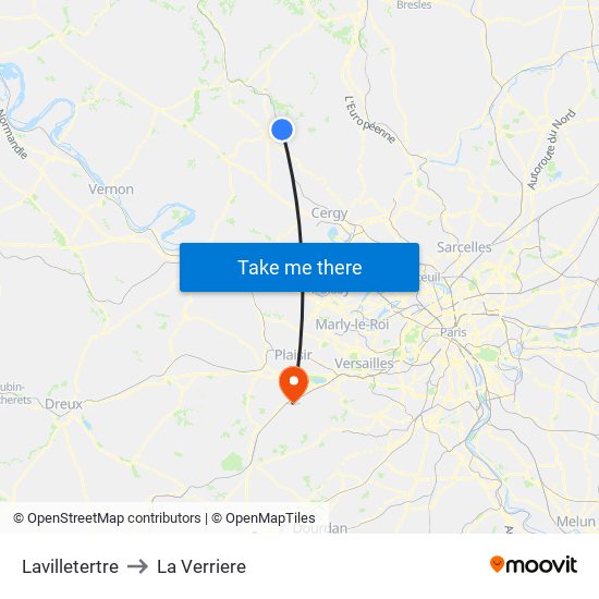 Lavilletertre to La Verriere map