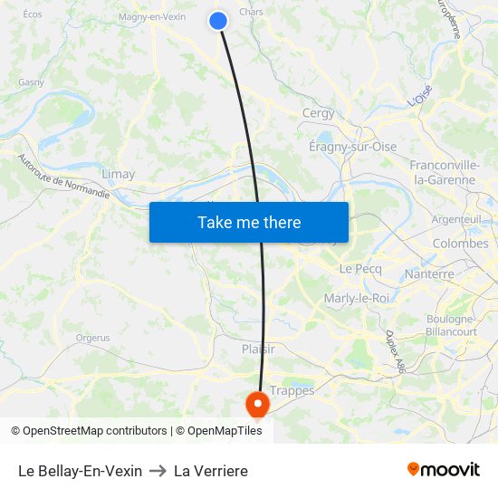 Le Bellay-En-Vexin to La Verriere map