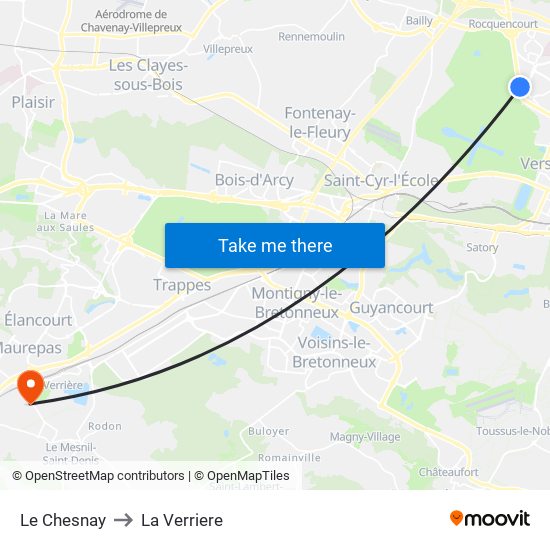 Le Chesnay to La Verriere map