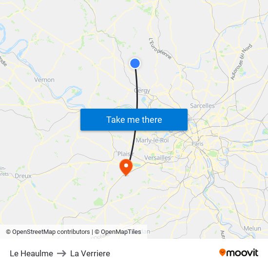Le Heaulme to La Verriere map