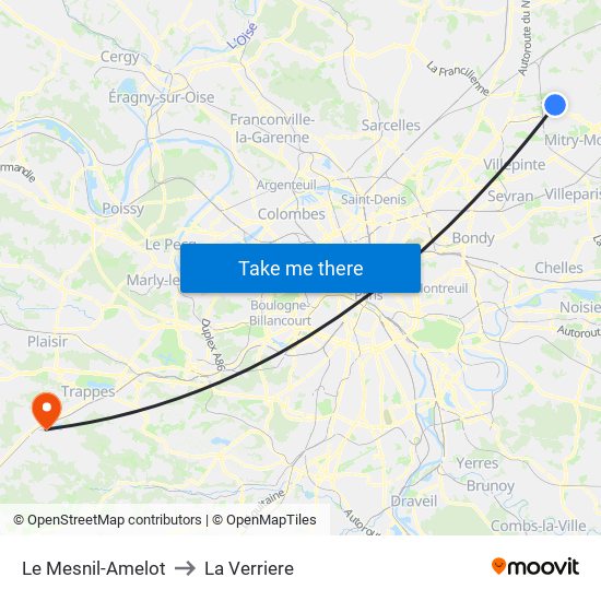 Le Mesnil-Amelot to La Verriere map