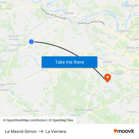 Le Mesnil-Simon to La Verriere map
