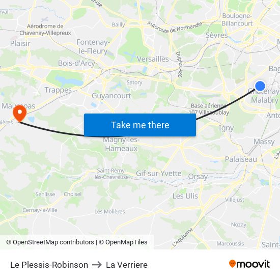 Le Plessis-Robinson to La Verriere map