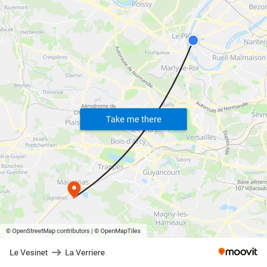 Le Vesinet to La Verriere map