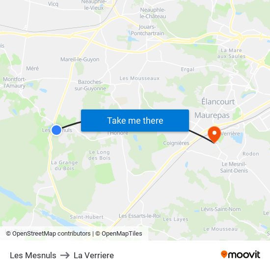 Les Mesnuls to La Verriere map