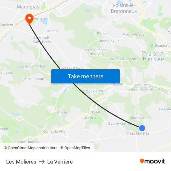 Les Molieres to La Verriere map