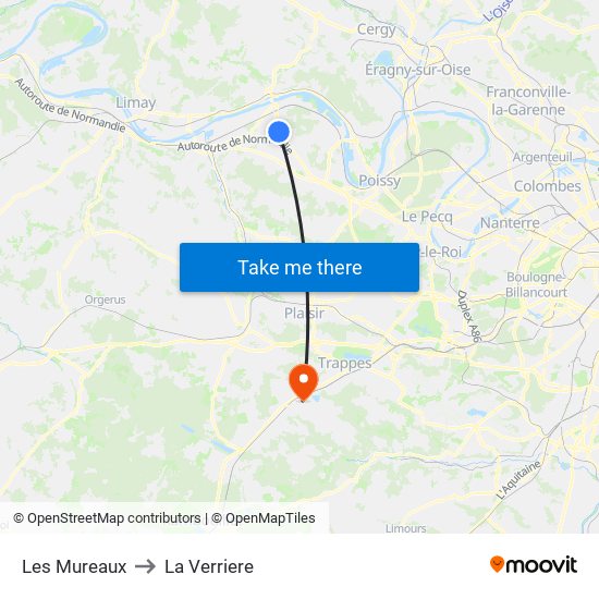 Les Mureaux to La Verriere map