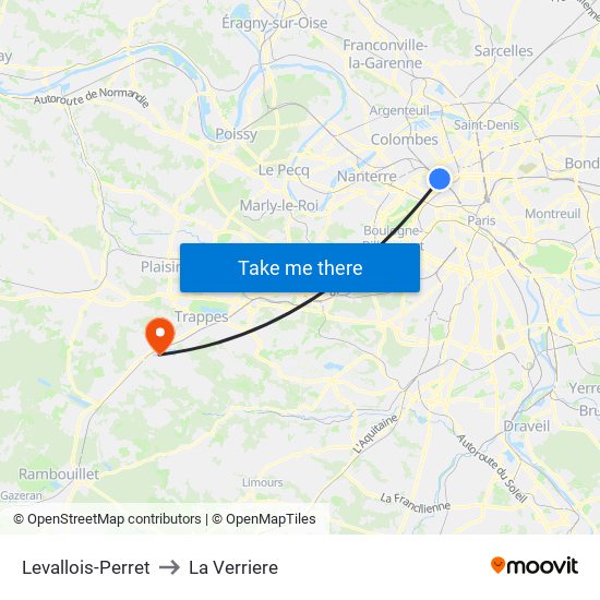 Levallois-Perret to La Verriere map