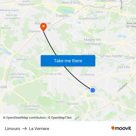 Limours to La Verriere map