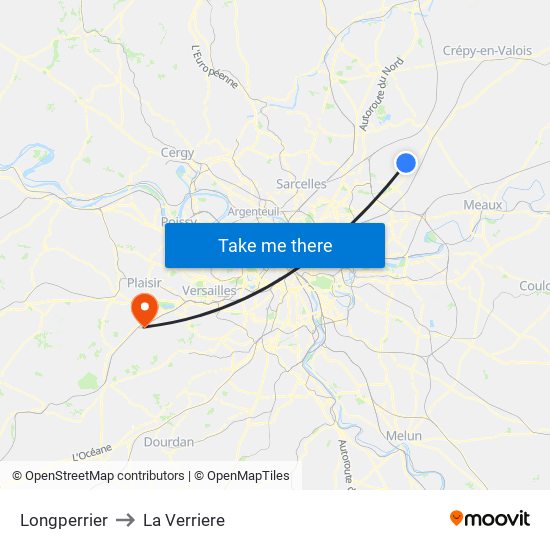 Longperrier to La Verriere map