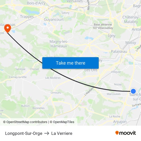 Longpont-Sur-Orge to La Verriere map