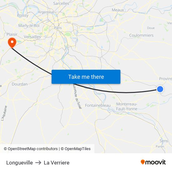 Longueville to La Verriere map