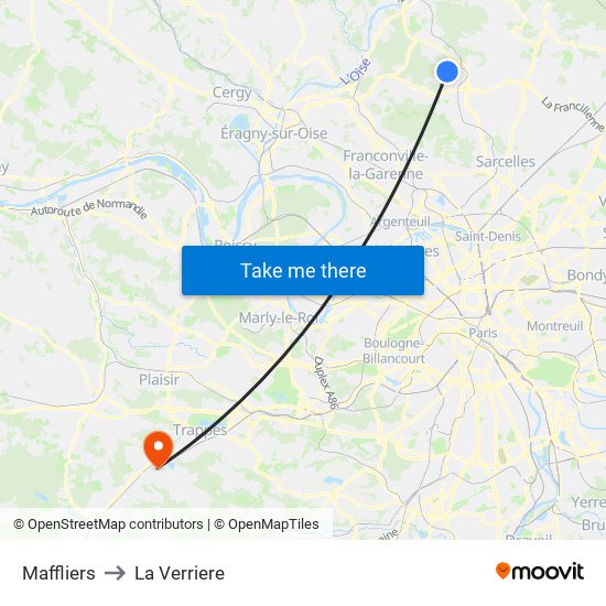 Maffliers to La Verriere map