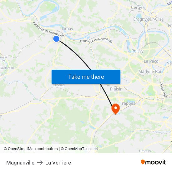 Magnanville to La Verriere map
