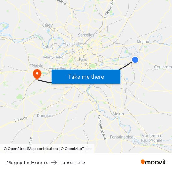 Magny-Le-Hongre to La Verriere map