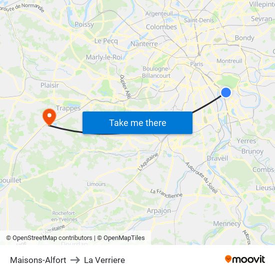 Maisons-Alfort to La Verriere map