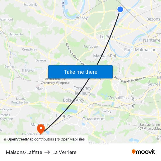 Maisons-Laffitte to La Verriere map