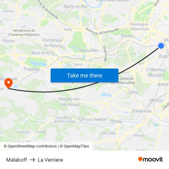 Malakoff to La Verriere map