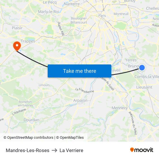 Mandres-Les-Roses to La Verriere map